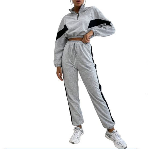 Sizzling Women's 2-Piece Siren Lounge Set: Long-Sleeve Crop Top & Tempting Jogger Tracksuit