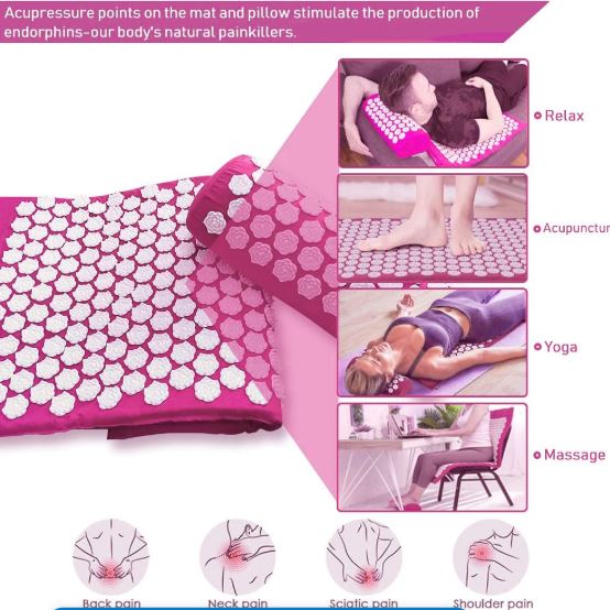 BlissPoint Pink Acupressure Yoga Mat & Massage Cushion Set