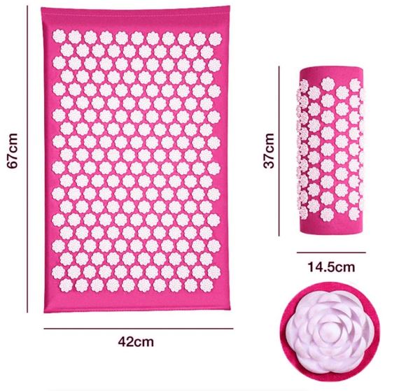 BlissPoint Pink Acupressure Yoga Mat & Massage Cushion Set
