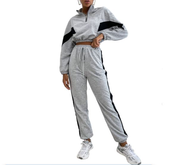 Sizzling Women's 2-Piece Siren Lounge Set: Long-Sleeve Crop Top & Tempting Jogger Tracksuit