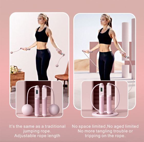 Pink SmartSkip 2-in-1 Cordless Rope – Digital Counter & Travel Bag