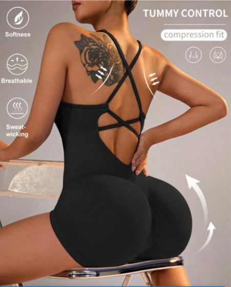 Sleek Backless Yoga Romper – Seamless Active Jumpsuit