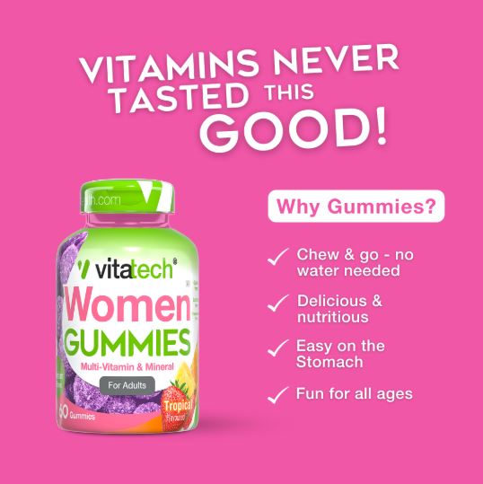 Vitatech Women's Multi Vitamin Gummies - Tropical Fruit Flavor, 60 Count for Daily Energy, Immunity & Wellness Support